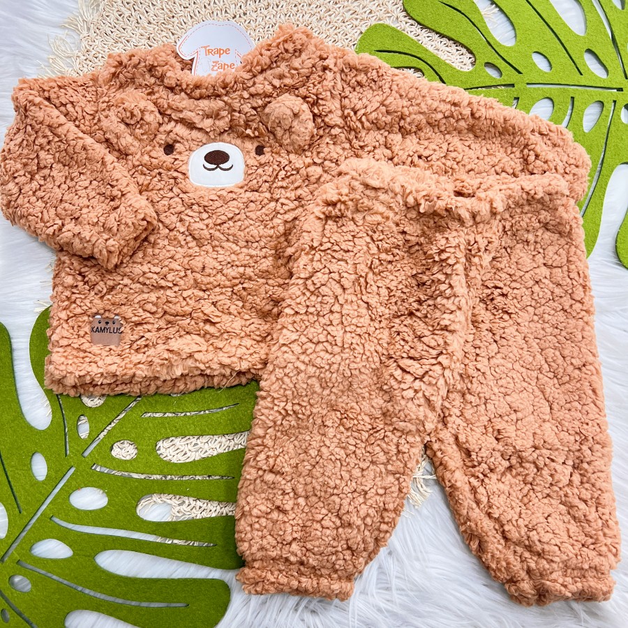 Inverno 2025 - Conj. Blusão e Calça em Soft Ursinho Feliz - Marrom